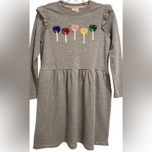 Hanna Andersson Gray Dress Colorful Balloon lollipop Sz 140 US 10 skin knit